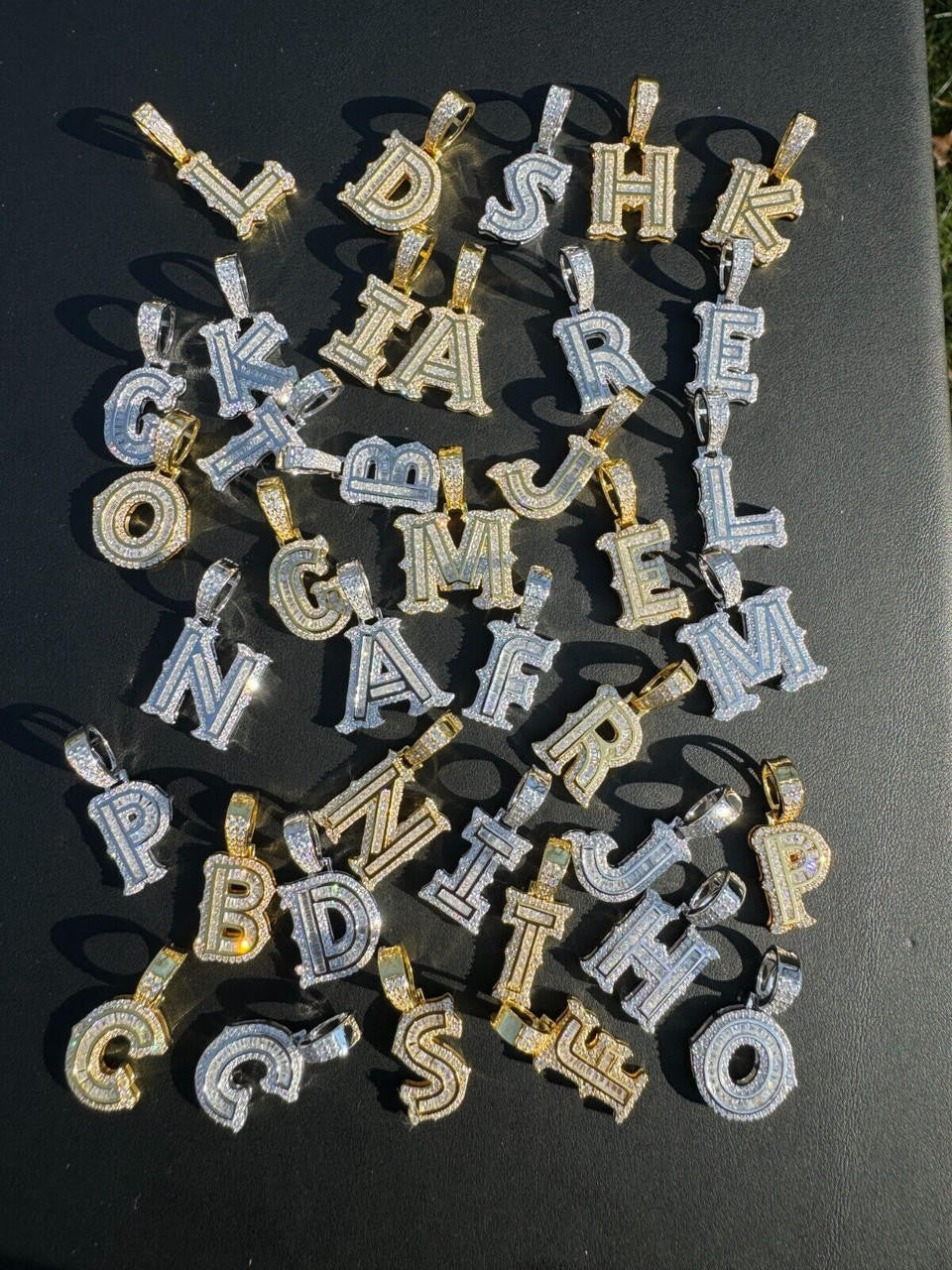 Silver Moissanite Gothic Small Initial Letter 925 Silver / Gold Pendant Iced Out Necklace