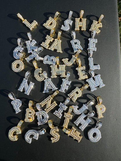 Silver Moissanite Gothic Small Initial Letter 925 Silver / Gold Pendant Iced Out Necklace