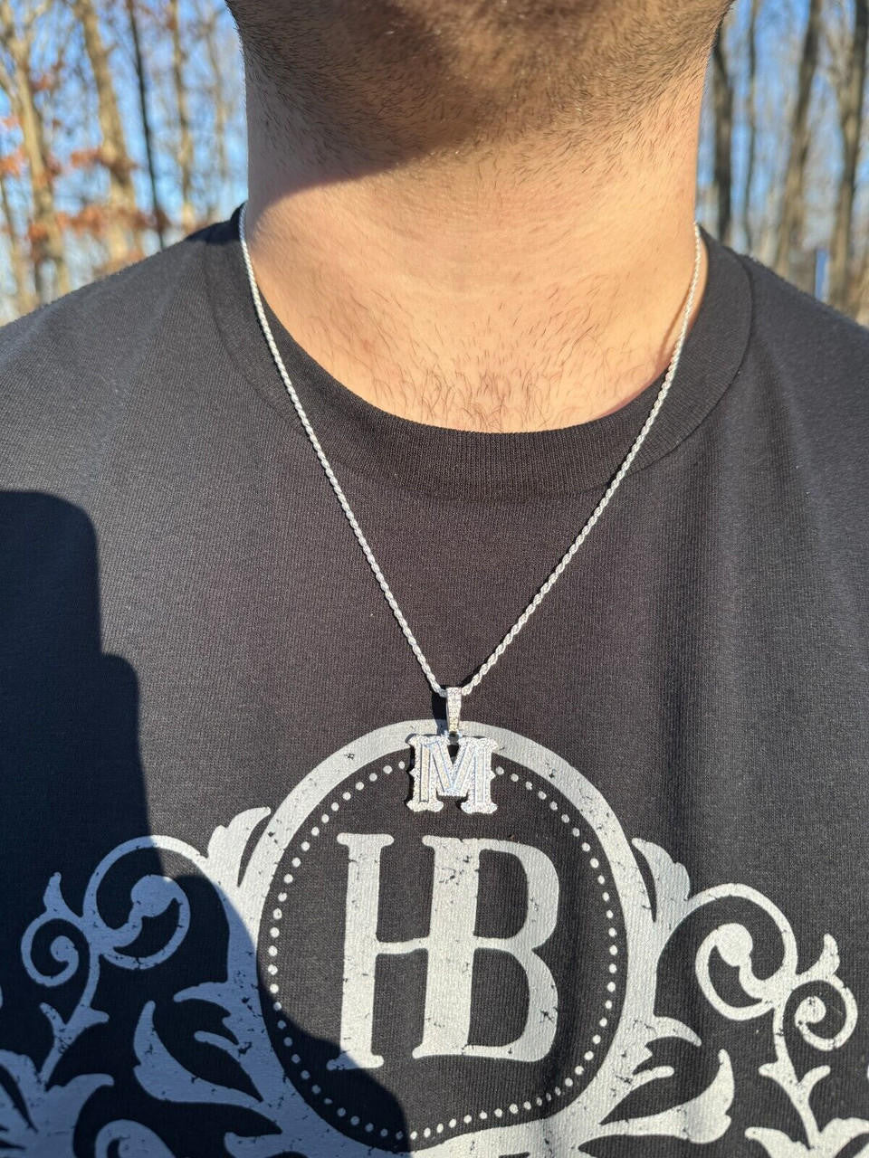 Silver Moissanite Gothic Small Initial Letter 925 Silver / Gold Pendant Iced Out Necklace