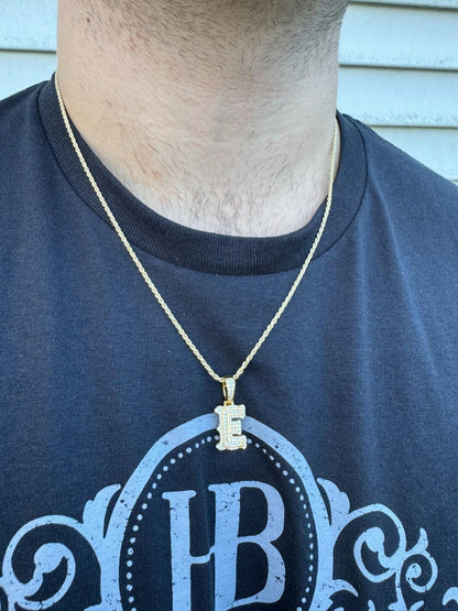 Silver Moissanite Gothic Small Initial Letter 925 Silver / Gold Pendant Iced Out Necklace