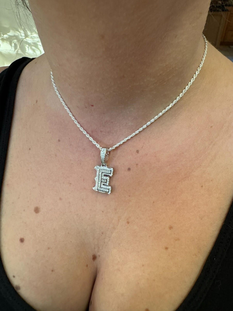 Silver Moissanite Gothic Small Initial Letter 925 Silver / Gold Pendant Iced Out Necklace