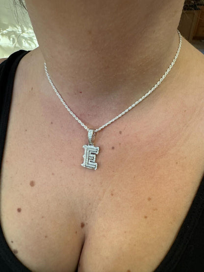Silver Moissanite Gothic Small Initial Letter 925 Silver / Gold Pendant Iced Out Necklace