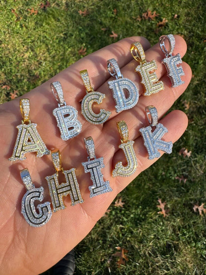Silver Moissanite Gothic Small Initial Letter 925 Silver / Gold Pendant Iced Out Necklace