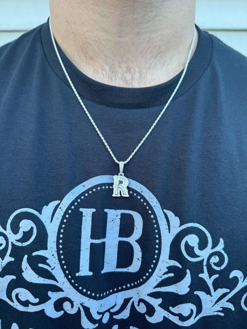 Silver Moissanite Gothic Small Initial Letter 925 Silver / Gold Pendant Iced Out Necklace