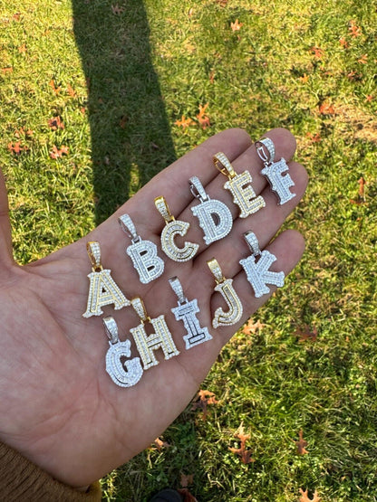 Silver Moissanite Gothic Small Initial Letter 925 Silver / Gold Pendant Iced Out Necklace