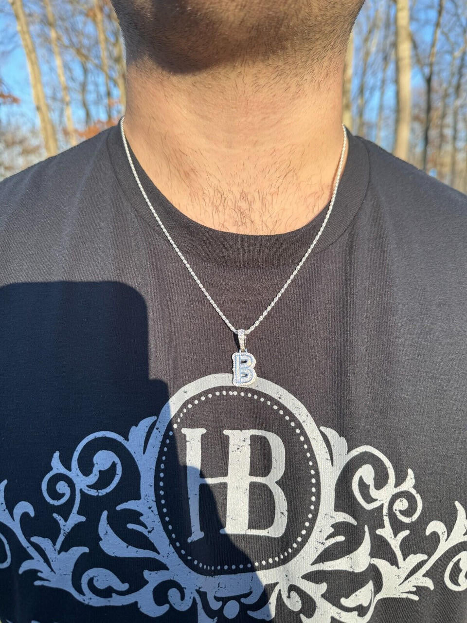 Silver Moissanite Gothic Small Initial Letter 925 Silver / Gold Pendant Iced Out Necklace