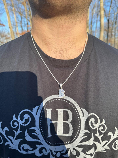 Silver Moissanite Gothic Small Initial Letter 925 Silver / Gold Pendant Iced Out Necklace