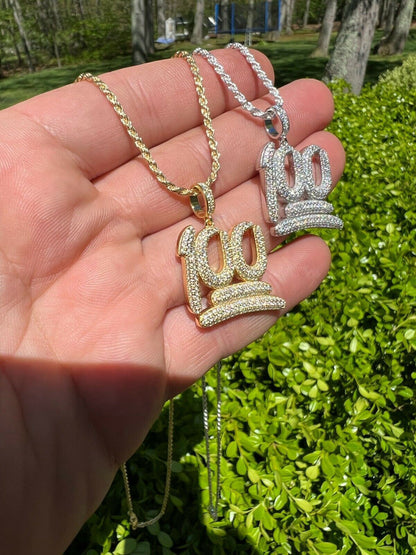 Silver MOISSANITE Keep It 100 Hundred Iced Hip Hop Pendant Necklace Pass Diamond Tester