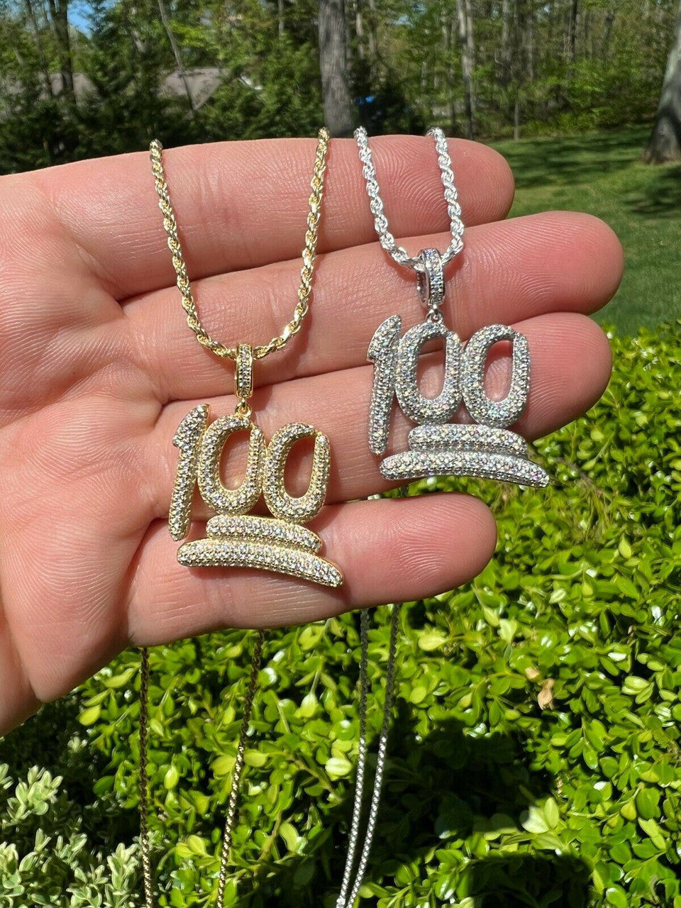 Silver MOISSANITE Keep It 100 Hundred Iced Hip Hop Pendant Necklace Pass Diamond Tester