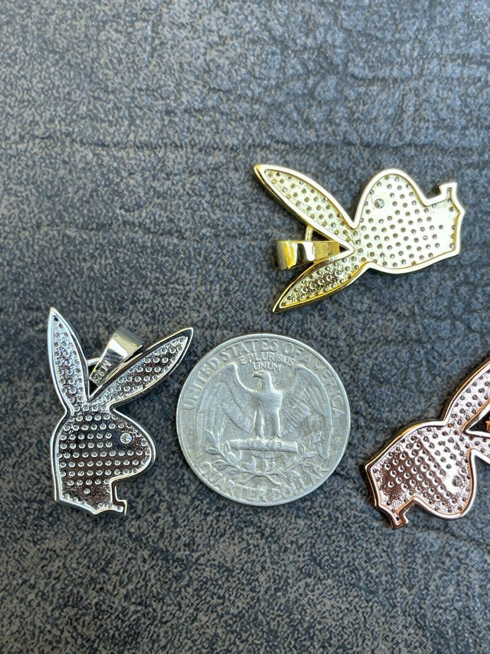 Silver MOISSANITE Playboy Bunny Pendant Iced Real Solid 925 Silver Gold Rose Necklace