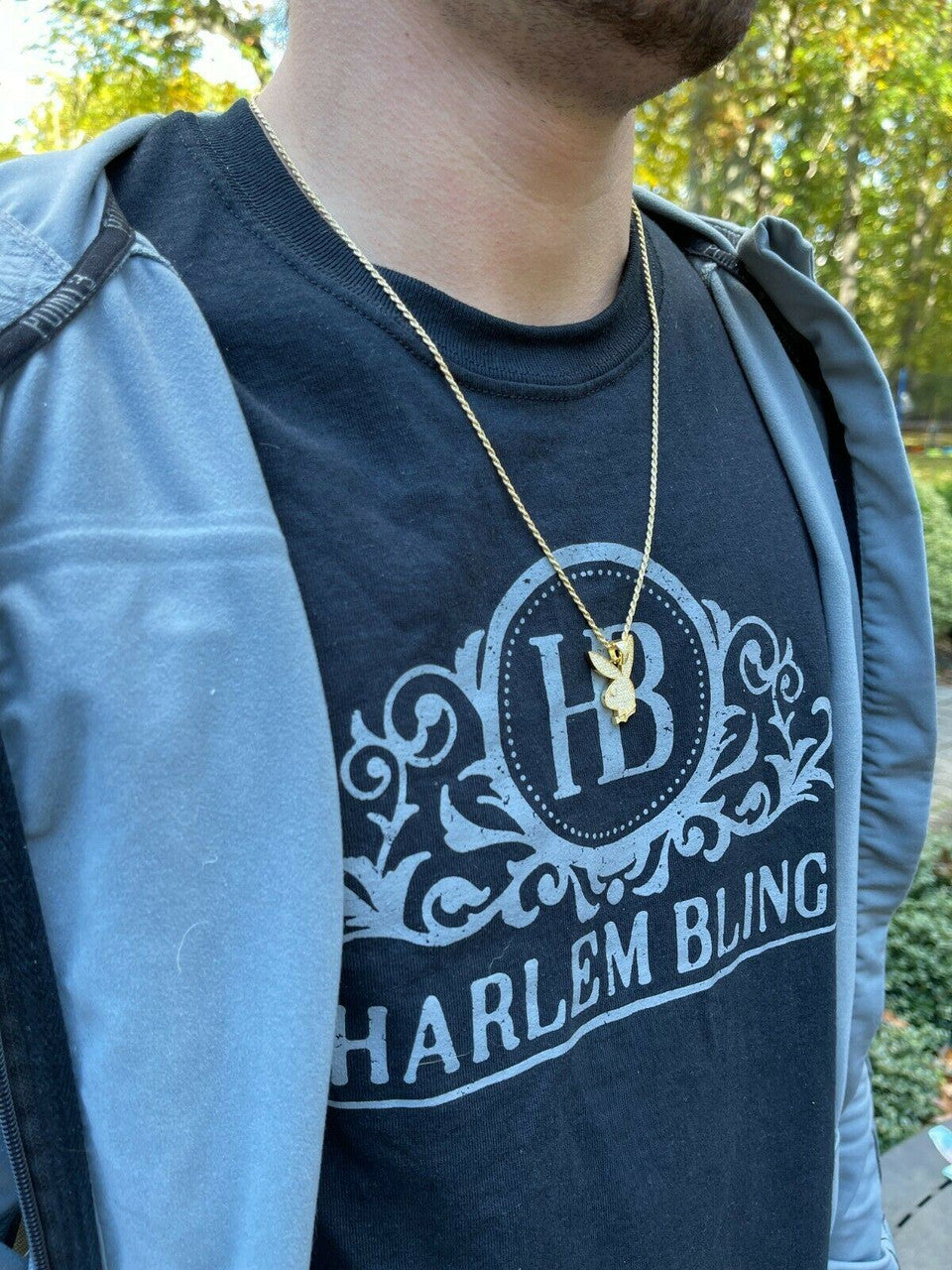 Silver MOISSANITE Playboy Bunny Pendant Iced Real Solid 925 Silver Gold Rose Necklace