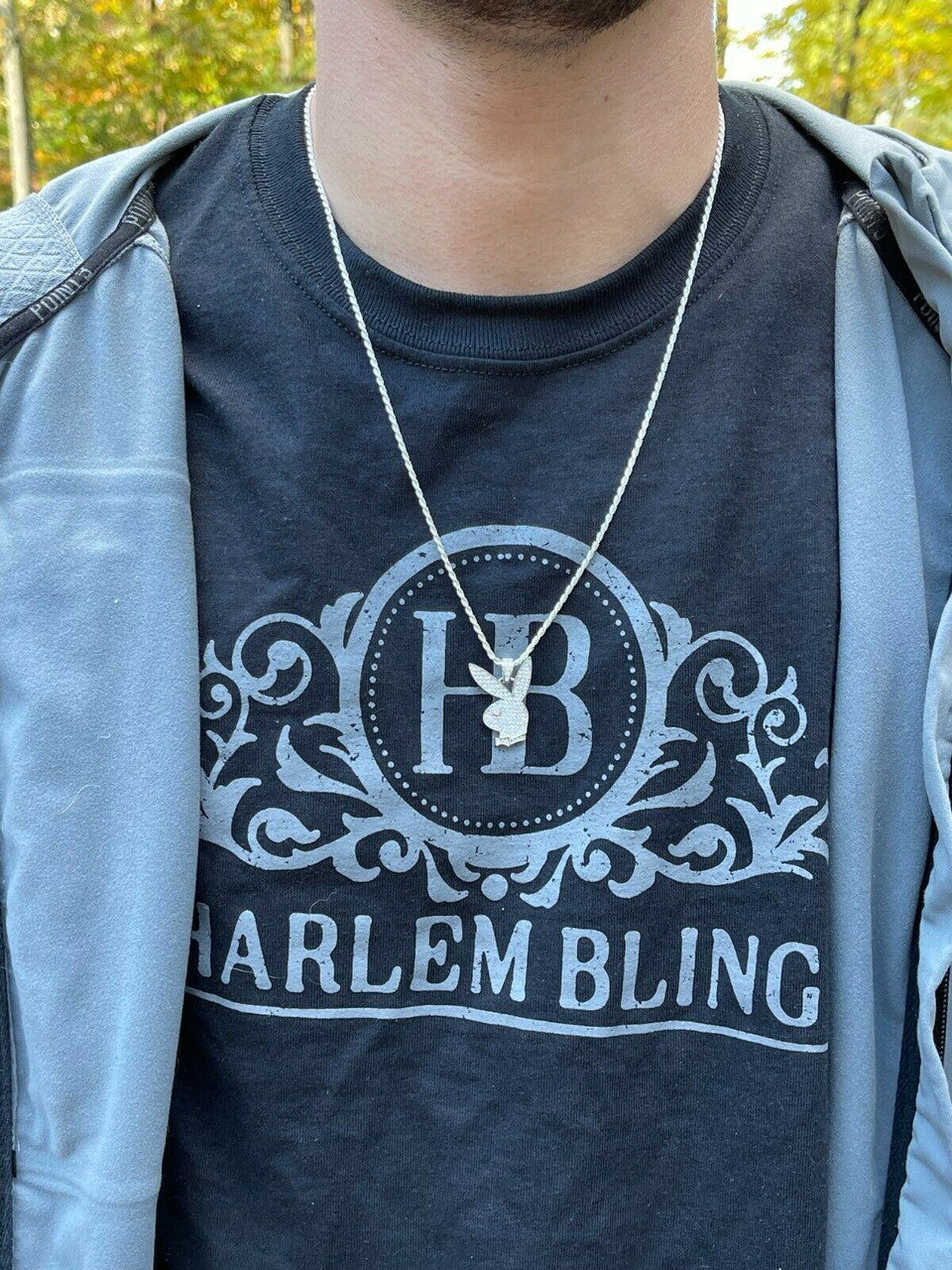 Silver MOISSANITE Playboy Bunny Pendant Iced Real Solid 925 Silver Gold Rose Necklace