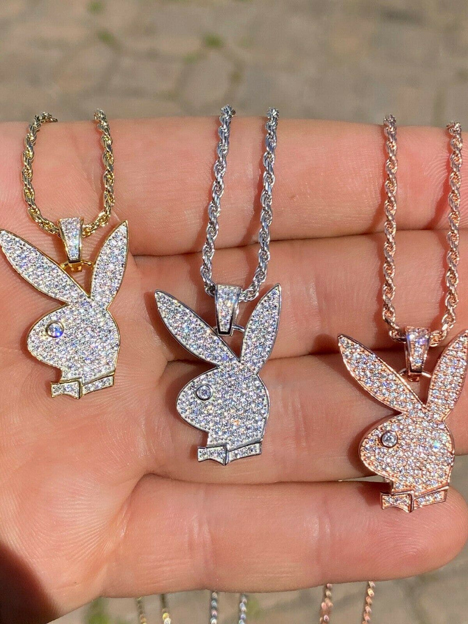 MOISSANITE Playboy Bunny Pendant Iced Real Solid 925 Silver Gold