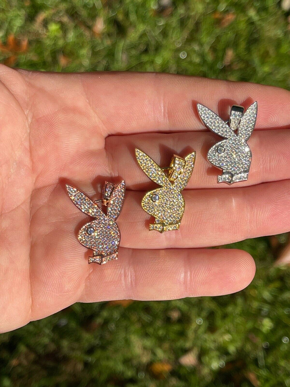 MOISSANITE Playboy Bunny Pendant Iced Real Solid 925 Silver Gold