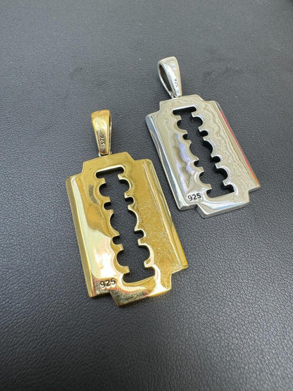 Silver Razor Blade Emo Pendant - 14k Gold Vermeil Or 925 Silver - Medium 2"