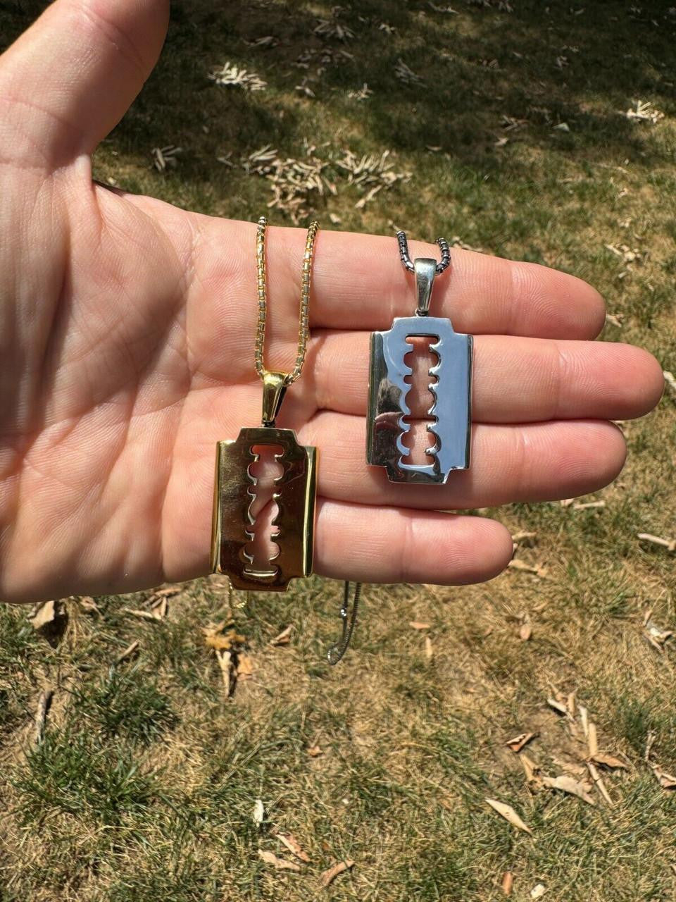 Silver Razor Blade Emo Pendant - 14k Gold Vermeil Or 925 Silver - Medium 2"