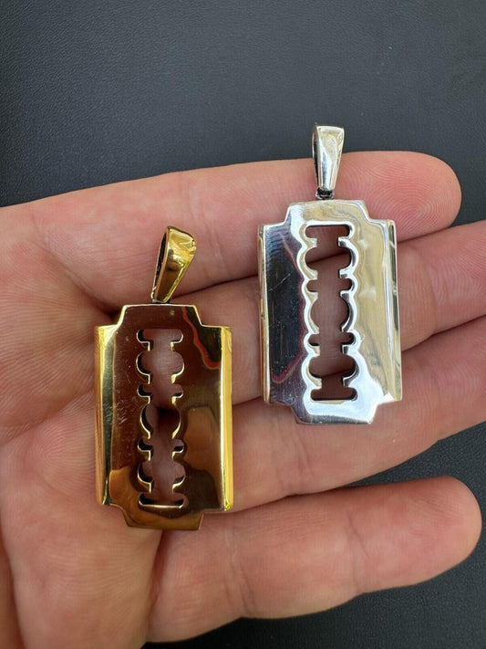 Silver Razor Blade Emo Pendant - 14k Gold Vermeil Or 925 Silver - Medium 2"