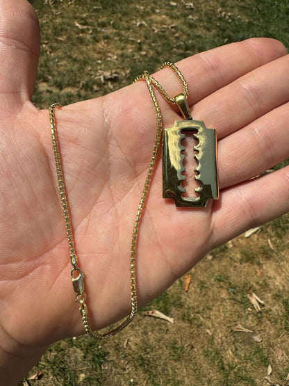 Silver Razor Blade Emo Pendant - 14k Gold Vermeil Or 925 Silver - Medium 2"