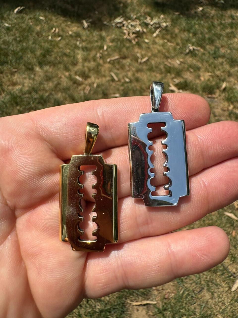 Silver Razor Blade Emo Pendant - 14k Gold Vermeil Or 925 Silver - Medium 2"