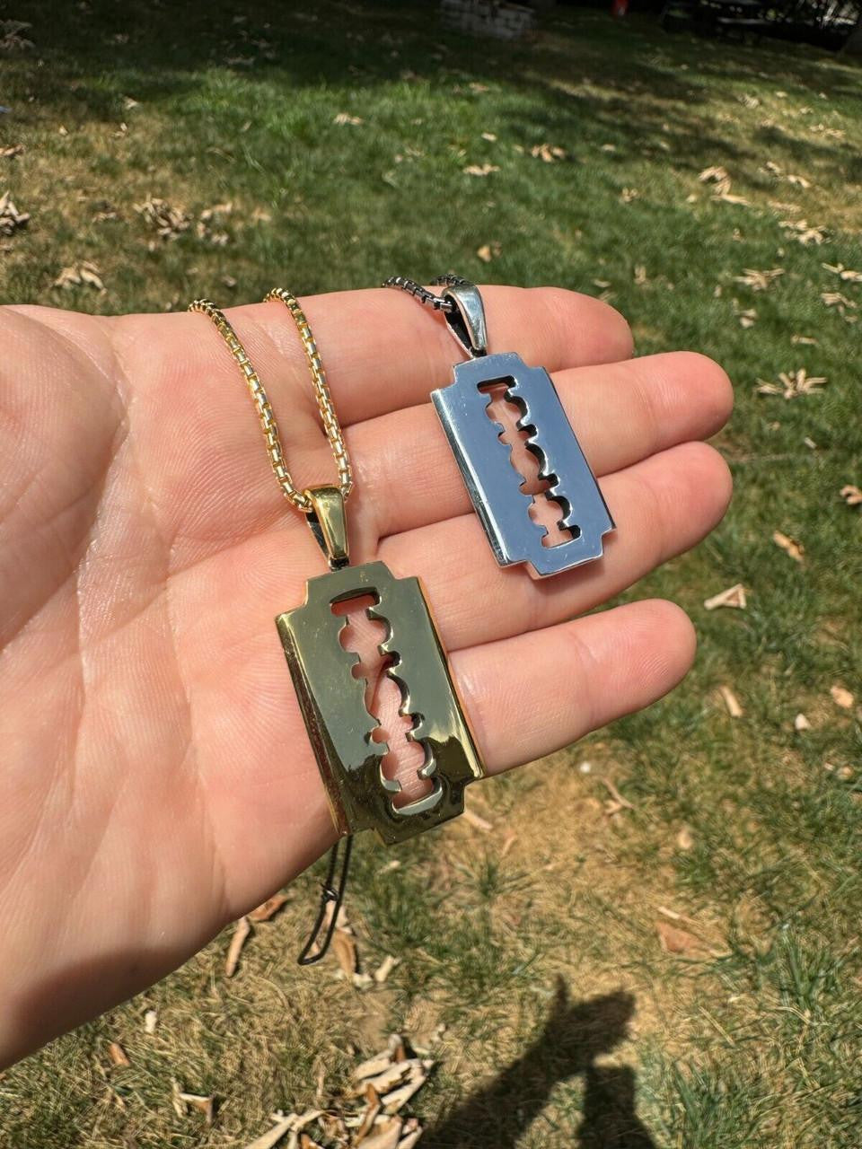 Silver Razor Blade Emo Pendant - 14k Gold Vermeil Or 925 Silver - Medium 2"