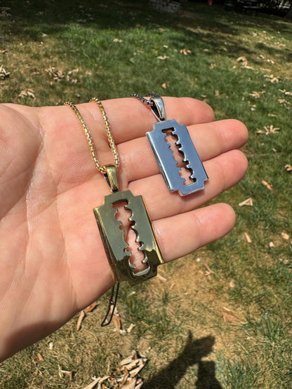 Silver Razor Blade Emo Pendant - 14k Gold Vermeil Or 925 Silver - Medium 2"
