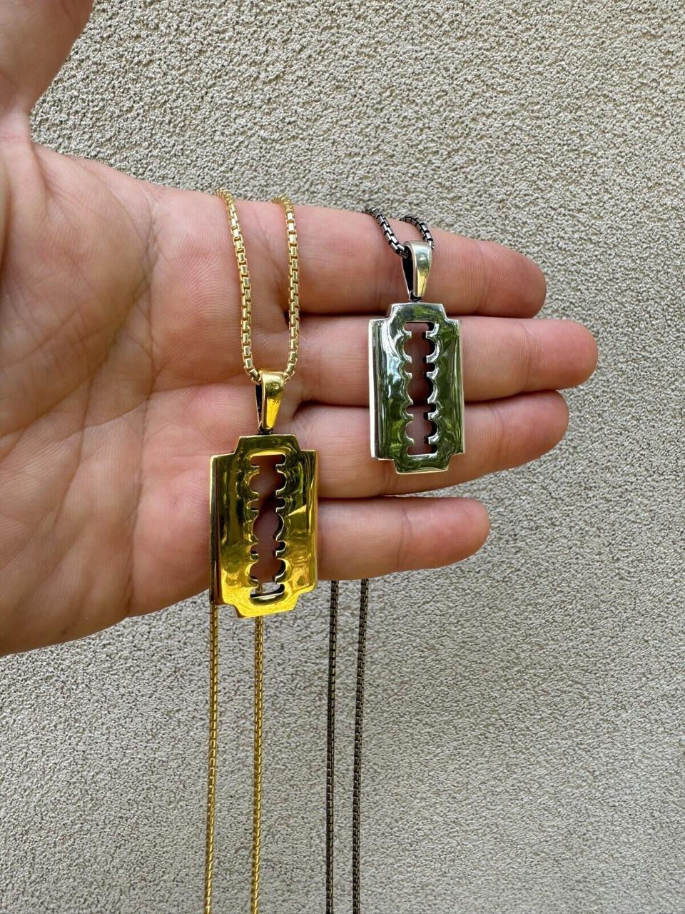 Silver Razor Blade Emo Pendant - 14k Gold Vermeil Or 925 Silver - Medium 2"