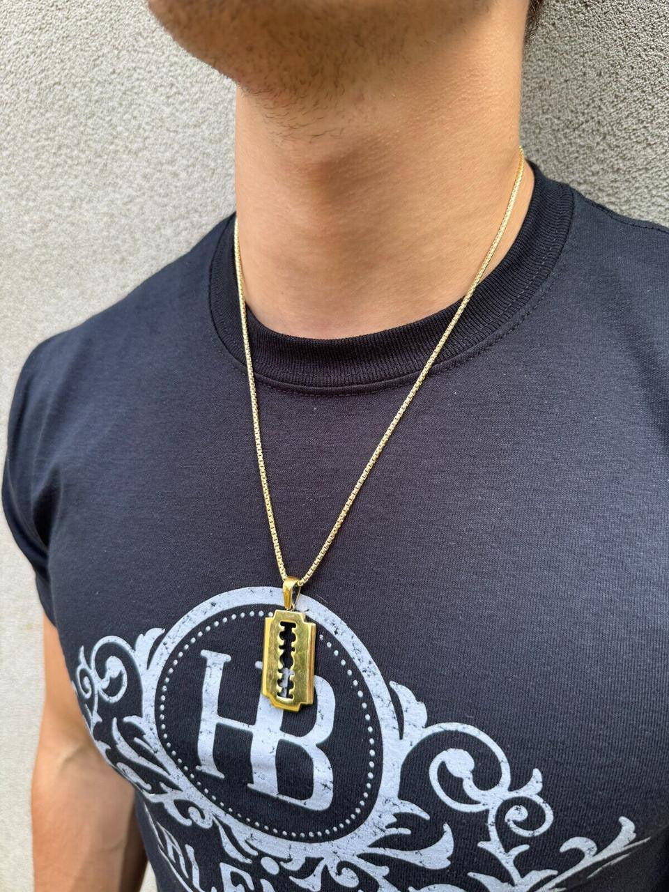 Silver Razor Blade Emo Pendant - 14k Gold Vermeil Or 925 Silver - Medium 2"