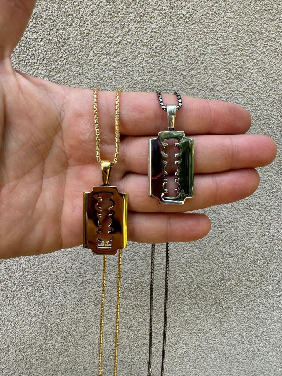 Razor Blade Emo Pendant - 14k Gold Vermeil Or 925 Silver - Medium