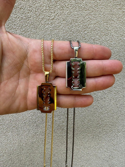 Silver Razor Blade Emo Pendant - 14k Gold Vermeil Or 925 Silver - Medium 2"