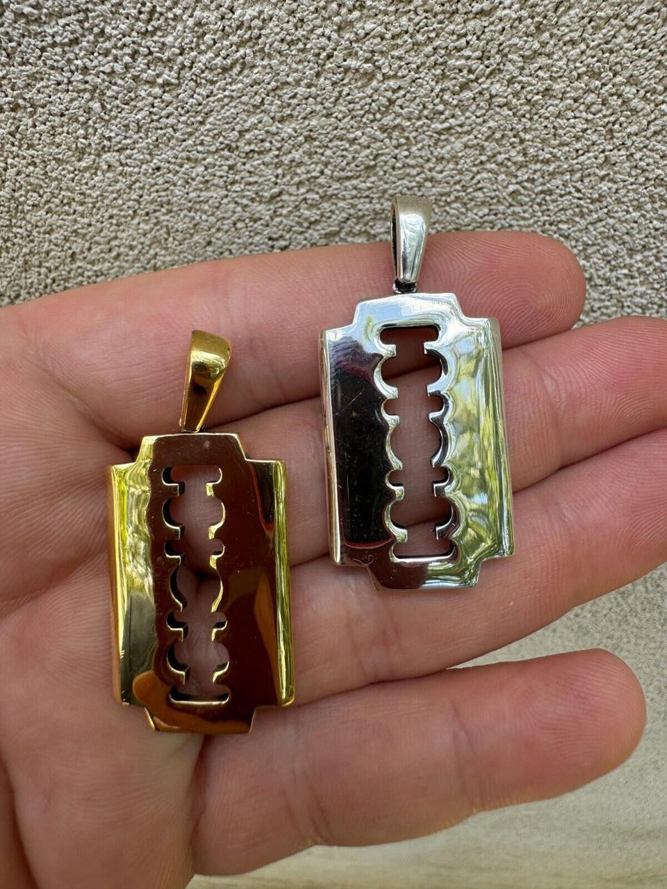 Silver Razor Blade Emo Pendant - 14k Gold Vermeil Or 925 Silver - Medium 2"