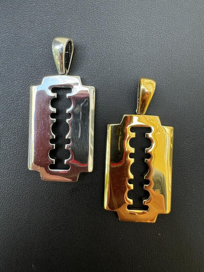 Silver Razor Blade Emo Pendant - 14k Gold Vermeil Or 925 Silver - Medium 2"