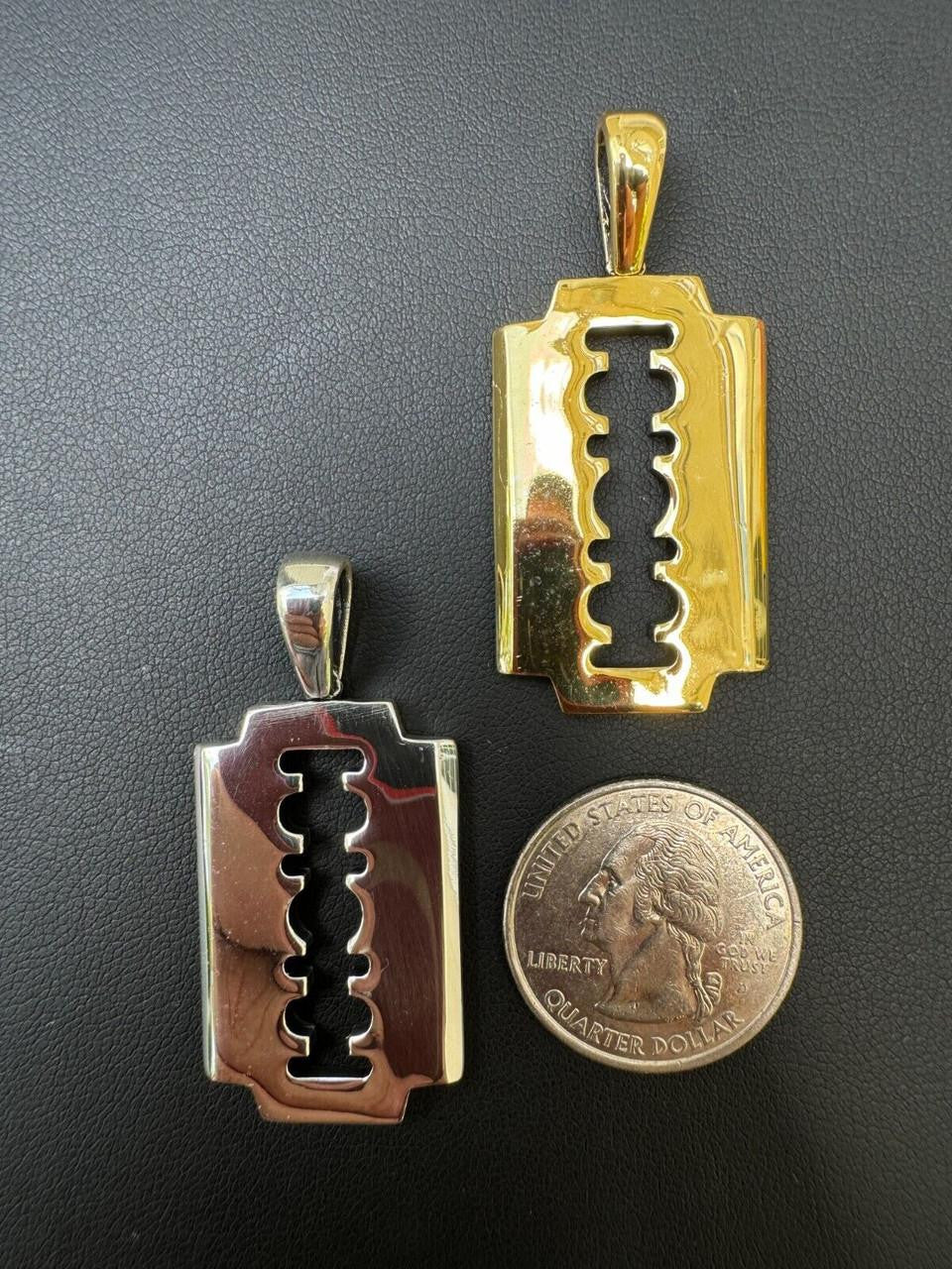 Silver Razor Blade Emo Pendant - 14k Gold Vermeil Or 925 Silver - Medium 2"