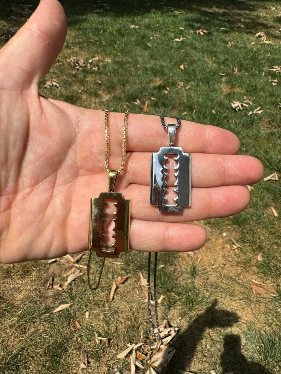 Silver Razor Blade Emo Pendant - 14k Gold Vermeil Or 925 Silver - Medium 2"