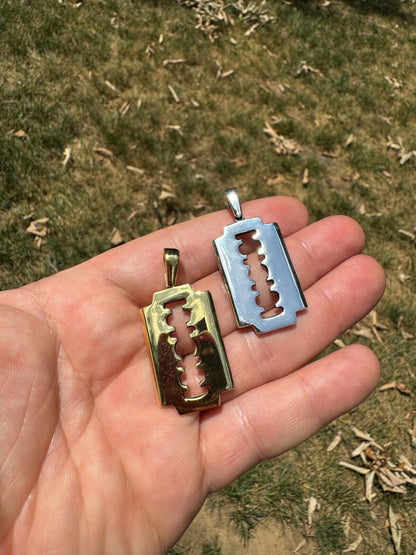 Silver Razor Blade Emo Pendant - 14k Gold Vermeil Or 925 Silver - Medium 2"