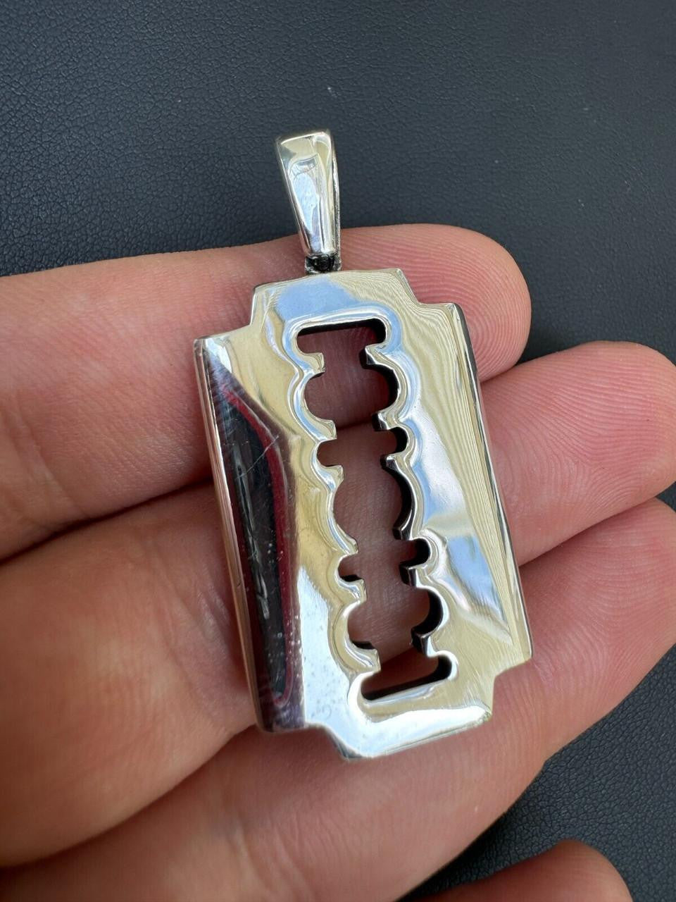 Silver Razor Blade Emo Pendant - 14k Gold Vermeil Or 925 Silver - Medium 2"