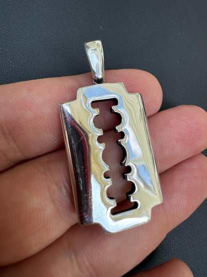 Silver Razor Blade Emo Pendant - 14k Gold Vermeil Or 925 Silver - Medium 2"