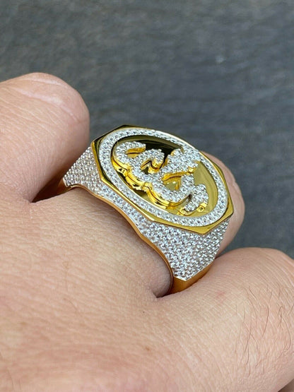 Silver Real 14K Gold Vermeil 925 Silver Allah Islamic Arabic Ring Iced Diamond Hip Hop
