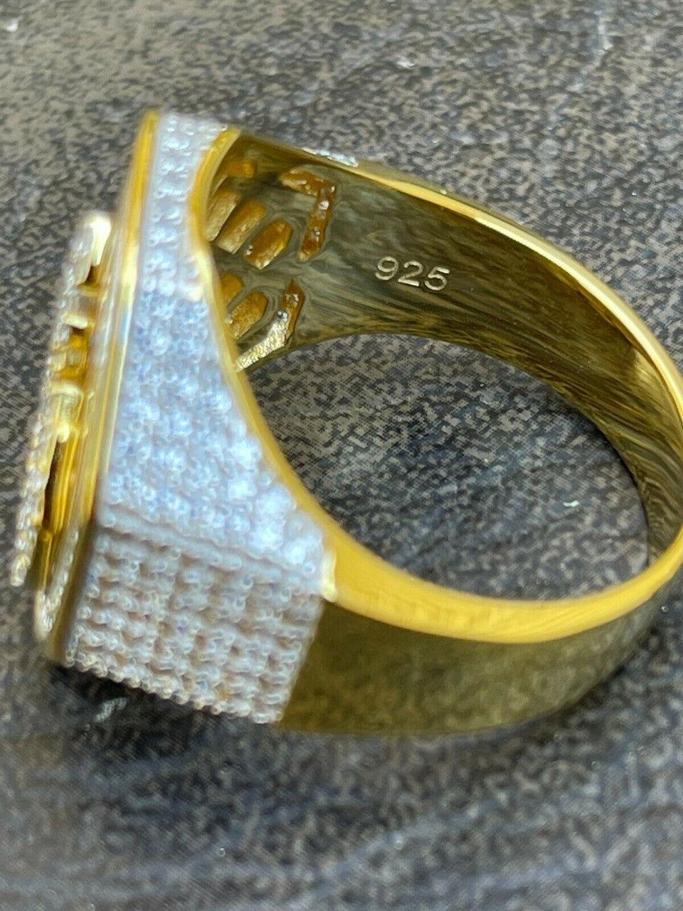 Silver Real 14K Gold Vermeil 925 Silver Allah Islamic Arabic Ring Iced Diamond Hip Hop