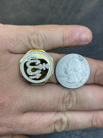 Silver Real 14K Gold Vermeil 925 Silver Allah Islamic Arabic Ring Iced Diamond Hip Hop