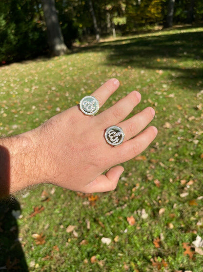 Silver Real 14K Gold Vermeil 925 Silver Allah Islamic Arabic Ring Iced Diamond Hip Hop