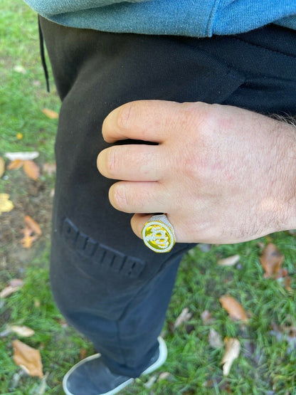 Silver Real 14K Gold Vermeil 925 Silver Allah Islamic Arabic Ring Iced Diamond Hip Hop