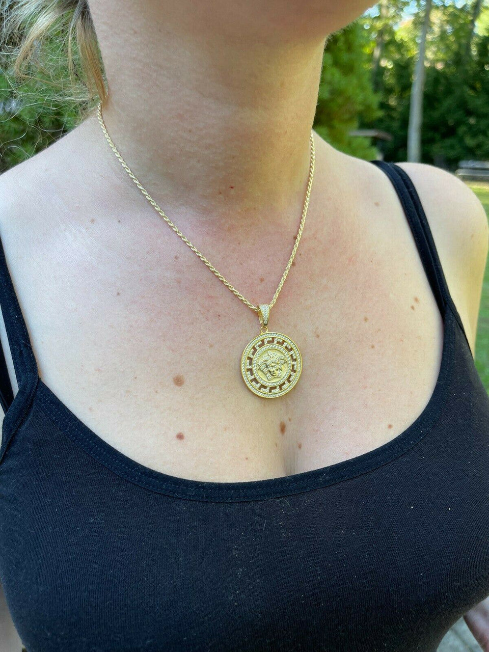 Silver Real 925 Silver / Gold Hip Hop Medusa Pendant Necklace Medallion