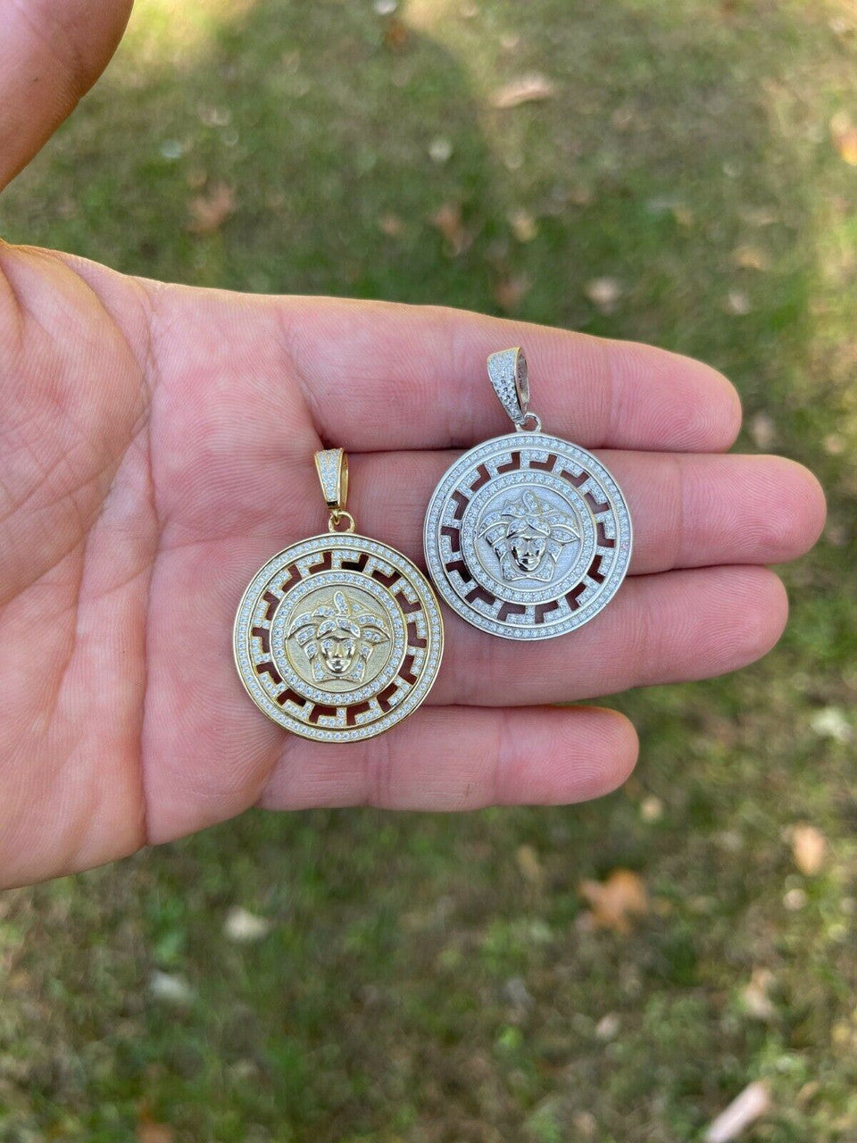 Silver Real 925 Silver / Gold Hip Hop Medusa Pendant Necklace Medallion