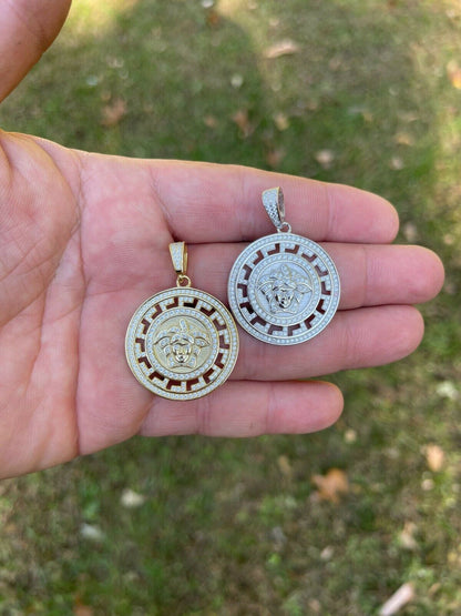 Silver Real 925 Silver / Gold Hip Hop Medusa Pendant Necklace Medallion