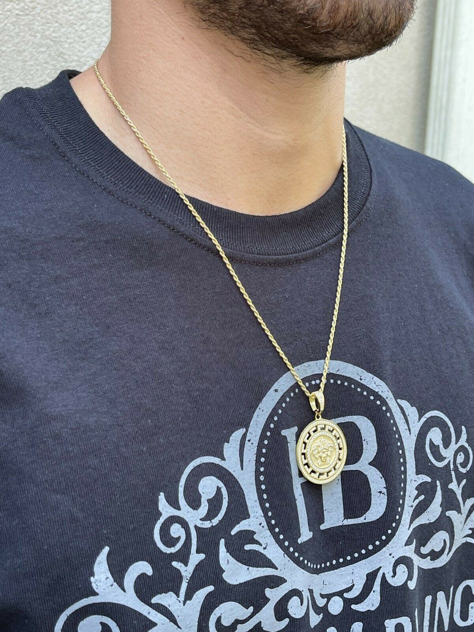 Silver Real 925 Silver / Gold Hip Hop Medusa Pendant Necklace Medallion