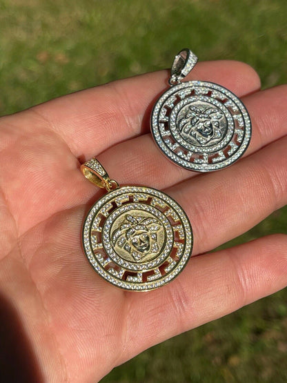 Silver Real 925 Silver / Gold Hip Hop Medusa Pendant Necklace Medallion