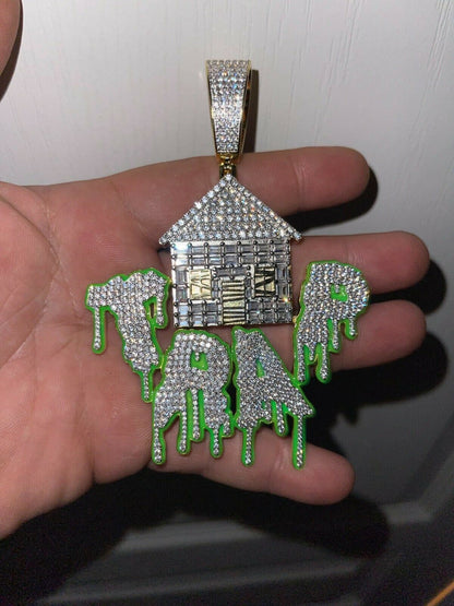 Silver Real 925 Silver Gold HUGE 3 Glows In Dark HOUSE TRAP Hip Hop Pendant Necklace