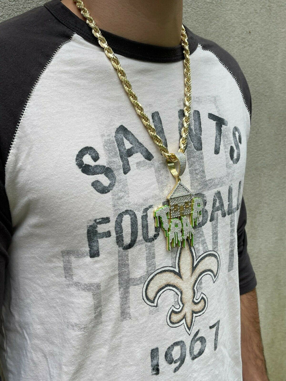 Silver Real 925 Silver Gold HUGE 3 Glows In Dark HOUSE TRAP Hip Hop Pendant Necklace