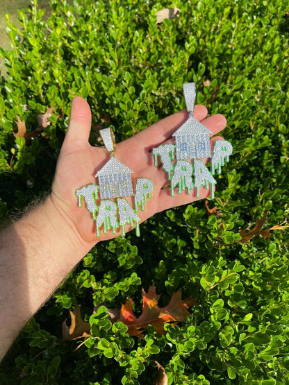 Silver Real 925 Silver Gold HUGE 3 Glows In Dark HOUSE TRAP Hip Hop Pendant Necklace