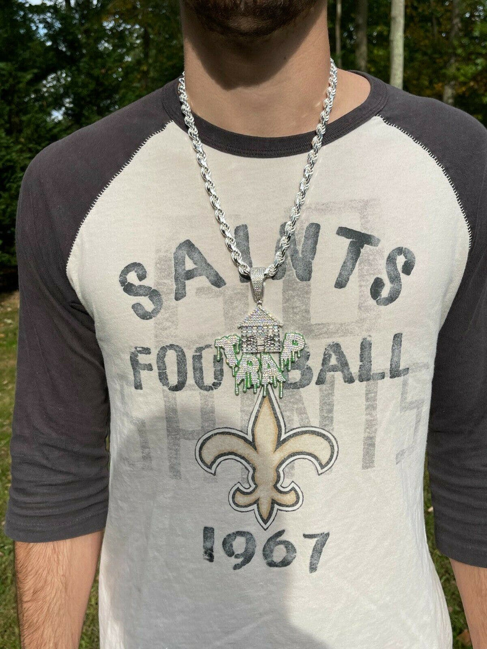 Silver Real 925 Silver Gold HUGE 3 Glows In Dark HOUSE TRAP Hip Hop Pendant Necklace